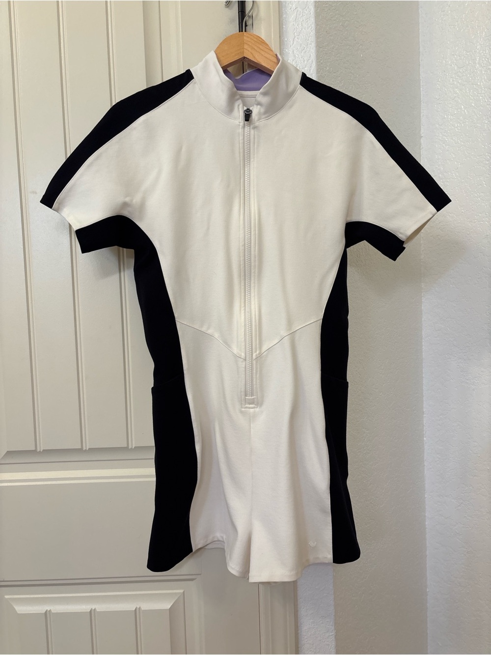Bad Birdie Caddy Golf Romper Medium Black Ivory Color Block Half Zip Athletic